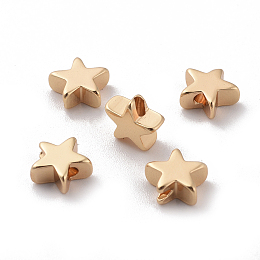 Honeyhandy Brass Beads, Star, Real 18K Gold Plated, 8x8x3mm, Hole: 1.2mm