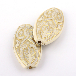 Honeyhandy Oval Plating Acrylic Beads, Golden Metal Enlaced, Beige, 39x20x7mm, Hole: 2mm