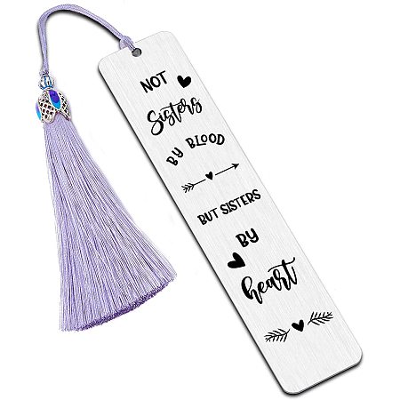 FINGERINSPIRE Sister Gifts Bookmark - Not Sisters by Blood But Sisters by Heart Stainless Steel Bookmarks with Tassel & Gift Box Durable Waterproof Metal Bookmark for Her Friends Girls Birthday
