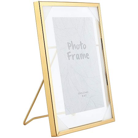 BENECREAT 8.8x6.8 Metal Geometric Floating Photo Frame Glass Picture Frame with Iron Easel for Photo, Postcard and Plant Specimen Tabletop Display