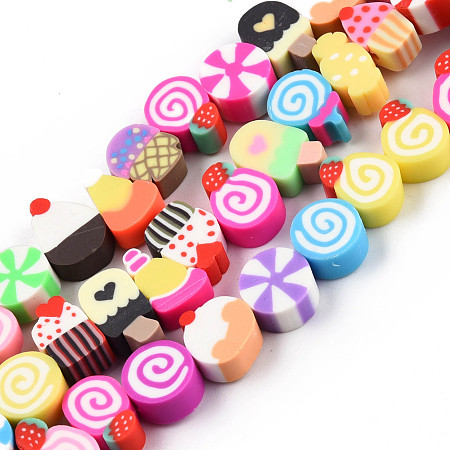 Honeyhandy Handmade Polymer Clay Beads Strands, Imitation Food, Mixed Shapes, Colorful, 9~14x6~9.5x4.5~5mm, Hole: 1.5~1.8mm, about 40pcs/strand, 8.66 inch(22cm)