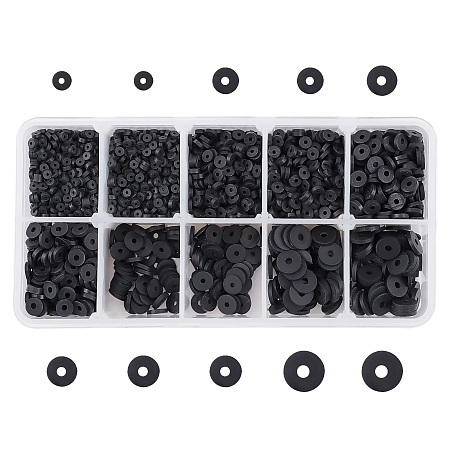Environmental Handmade Polymer Clay Beads, Disc/Flat Round, Heishi Beads, Black, 11x7x3cm; about 3800~4000pcs/box