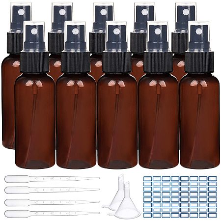 BENECREAT 16 Pack 1.7oz/50ml Amber Brown Plastic Spray Bottle with Fine Mist Sprayers Atomizer Caps for DIY Home Cleaning, Aromatherapy and Beauty Care