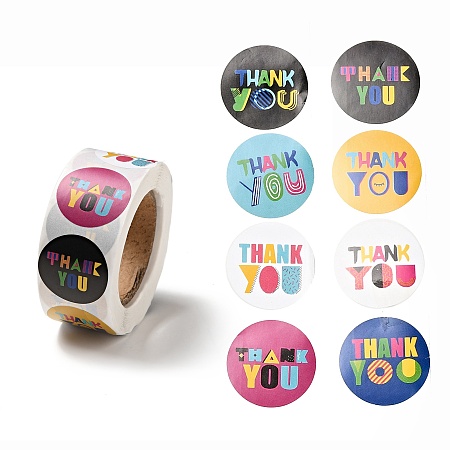 Round Dot Paper Thank You Stickers Roll, Self-Adhesive Gift Tags for Present Gift Decoration, Word, 66x27mm, Stickers: 25mm in diameter, 500pcs/roll