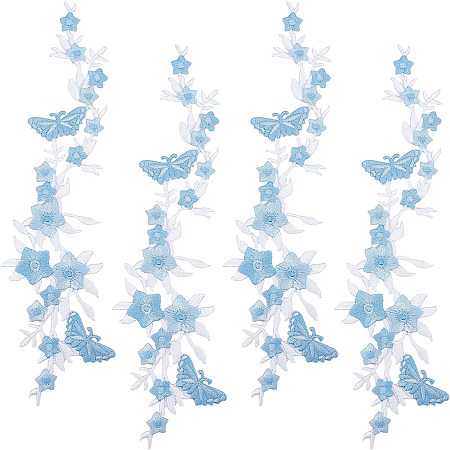 GORGECRAFT 4PCS Embroidered Butterfly Decorative Patches and Flowers Floral Iron on Patches Sew on Embroidery Patches Applique for Clothes Jackets Jeans Neckline Embellishment Trimming (Sky Blue)