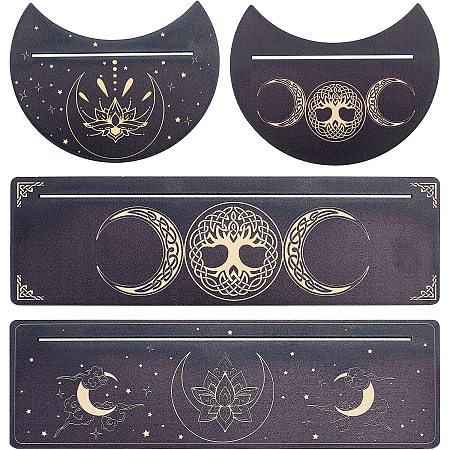 GORGECRAFT 4 Pieces Wooden Tarot Card Stand Holder Moon Lotus Tree of Life Pattern Tarot Card Black Altar Stand Rectangle Moon Shape Tarot Card Display Holder for Witch Divination Ceremonial Supplies