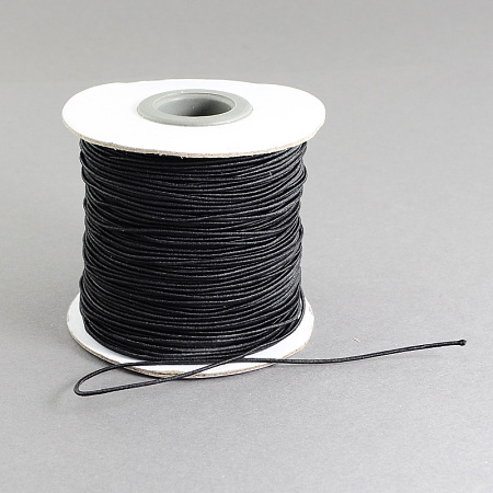 Arricraft Round Elastic Cord, with Nylon Outside and Rubber Inside, Black, 1mm; 100m/roll