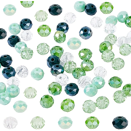 PandaHall Elite 500pcs Faceted Glass Beads, 6mm Green Crystal Beads 5 Colors Christmas Green Loose Beads Spacers for Spring St Patrick Day Home Decor DIY Earring Necklace Bracelet Making
