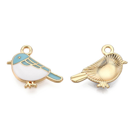 Honeyhandy Alloy Charms, with Enamel, Light Gold, Bird, Sky Blue, 15.5x19.5x3mm, Hole: 2mm