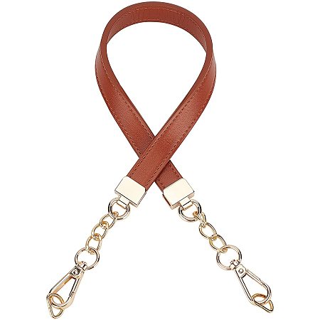 SUPERFINDINGS 1pcs Chocolate 24.6x0.75 inch Imitation Leather Bag Handles Purse Replacement Straps Purse Chain Handles with Alloy Swivel Clasps for Bag Straps Replacement Accessories