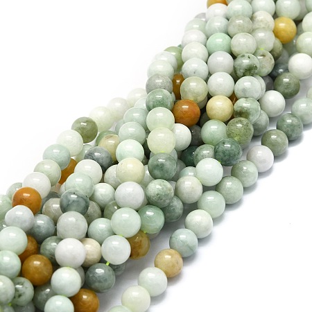 Natural Myanmar Jade Beads Strands, Round, 8mm, Hole: 1mm, about 49pcs/strand, 15.55''(39.5cm)