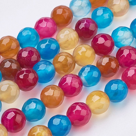 Honeyhandy Natural Agate Beads Strands, Faceted, Dyed, Round, Mixed Color, 6mm, Hole: 1mm, about 62pcs/strand, 15 inch