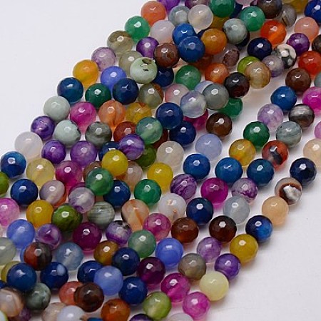 Honeyhandy Natural Agate Beads Strands, Faceted, Dyed, Round, Mixed Color, 8mm, Hole: 1mm, about 48pcs/strand, 15 inch