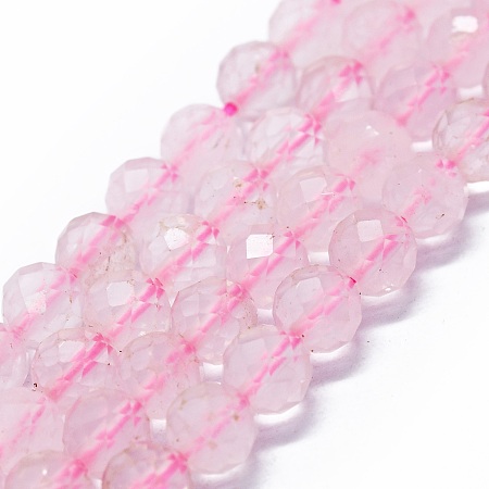 Natural Rose Quartz Beads Strands, Faceted, Round, 6mm, Hole: 0.8mm, about 62~67pcs/strand, 15.16~15.55 inch(38.5~39.5cm)