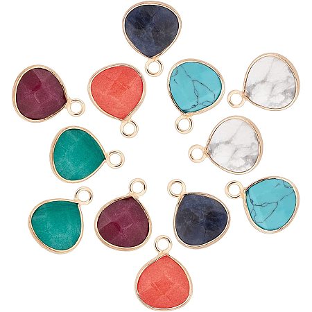 SUNNYCLUE 1 Box 6 Colors Teardrop Gemstone Charms Natural Energy Healing Crystal Mixed Stone Gold Plated Pendants Colorful Chakra Gemstone Beads White Agate for Jewelry Making Crafts Supplies