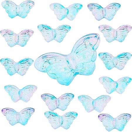 SUNNYCLUE 1 Box 100Pcs Butterfly Glass Beads Transparent Butterfly Bead Charms with Glitter Powder Beades Accessories for Beginners Handmade Jewellery Earring Bracelet Necklace Making