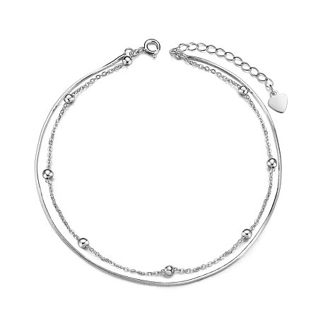 Arricraft 925 Sterling Silver Multi-Strand Anklet, with Snake Chains and Cable Chains, Round Beads, Platinum, 39451 inch(21cm)