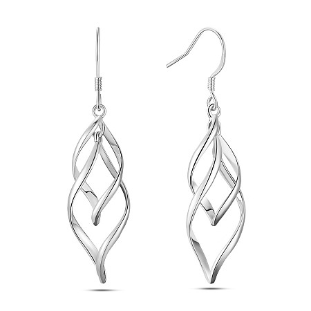 SHEGRACE Brass Dangle Earrings, with 925 Sterling Silver Pins, Leaf, Platinum, 48x12mm