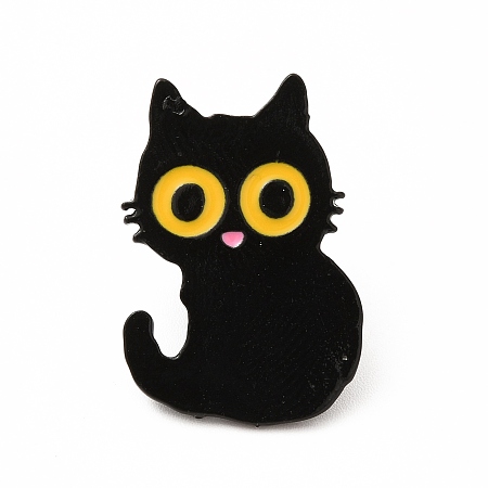 Honeyhandy Cat Theme Enamel Pin, Electrophoresis Black Alloy Brooch for Backpack Clothes, Gold, 25x17x1mm