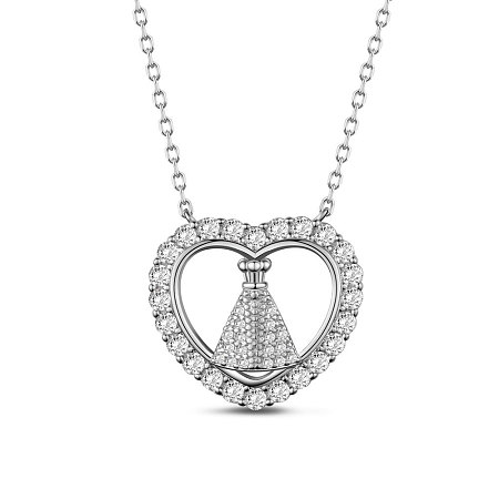 SHEGRACE 925 Sterling Silver Pendant Necklaces, with Grade AAA Cubic Zirconia, Carved with 925, Heart, Platinum, 14.96 inch