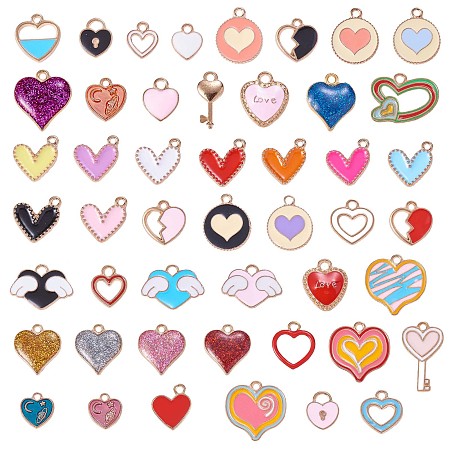 Arricraft 50Pcs Alloy Enamel Pendants, for Jewelry Necklace Bracelet Earring Making Crafts, Heart, Mixed Color, 10x10mm, Hole: 2mm