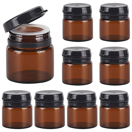 BENECREAT Glass Portable Cream Jar, Empty Refillable Cosmetic Containers, Amber Tone Vials, with Plastic Flip Lid & Inner Stopper, Column, Saddle Brown, 2.7x3cm, Capacity: 5g