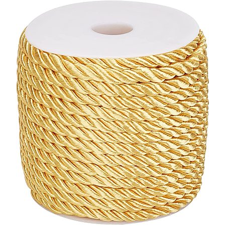 Pandahall Elite 59 Feet 5mm Gold Twine Cord Rope 3 Braided Cord Thread Decorative Twisted Satin Polyester String Thread for Home Decor, Upholstery, Curtain Tieback, Honor Cord