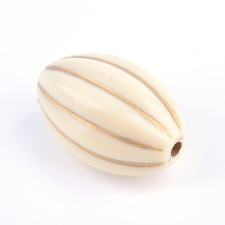 Honeyhandy Oval Plating Acrylic Beads, Golden Metal Enlaced, Beige, 24x16x16mm, Hole: 2mm, about 174pcs/500g