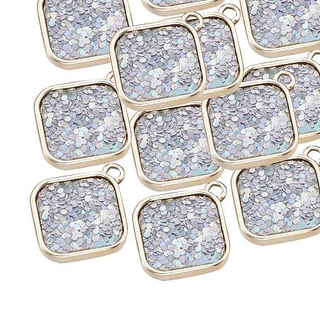 ARRICRAFT Environ 50pcs Golden Alloy Rhombus Pendants with Decoration of LightSteelBlue Sequins/Palettes Chips Charms and Pendants for Necklace, Earring