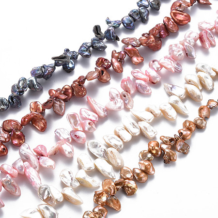 Arricraft Natural Keshi Pearl Beads Strands, Cultured Freshwater Pearl, Nuggets, Mixed Color, 6~19x4~10x2~10mm, Hole: 0.5mm, about 72~86pcs/strand, 14.57~15.35 inch(37~39cm)