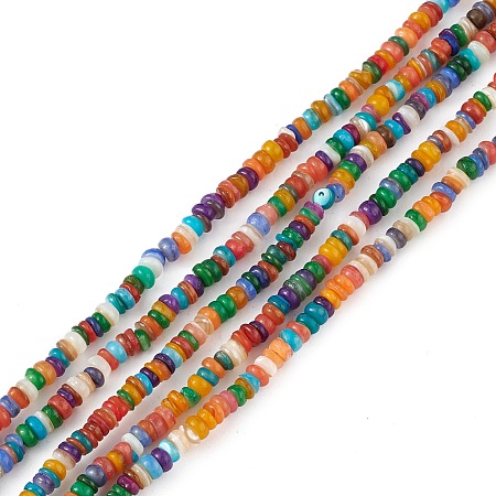 Rainbow Color Natural Freshwater Shell Beads Strands, Dyed, Heishi Beads, Flat Round/Disc, Mixed Color, 4x1~2.5mm, Hole: 0.9mm, about 210pcs/strand, 14.96''(38cm)