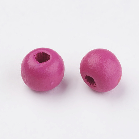 Honeyhandy Natural Wood Beads, Dyed, Round, Camellia, 8x7mm, Hole: 2~3mm, about 2770pcs/500g