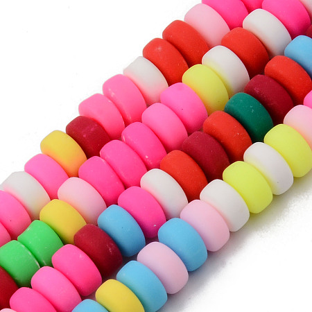 ARRICRAFT Handmade Polymer Clay Beads Strands, for DIY Jewelry Crafts Supplies, Flat Round, Colorful, 6~7x3mm, Hole: 1.5mm, about 113~116pcs/strand, 15.55 inches~16.14 inches(39.5~41cm)