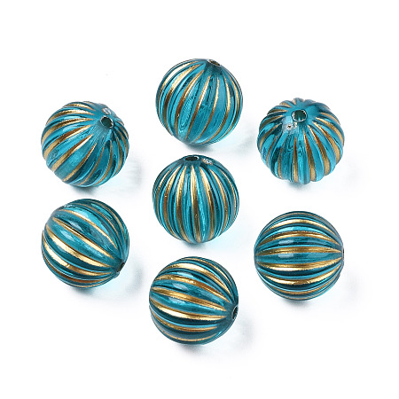 Honeyhandy Plating Acrylic Beads, Metal Enlaced, Round, Dark Turquoise, 12mm, Hole: 1.5mm