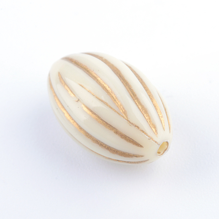 Honeyhandy Oval Plating Acrylic Beads, Golden Metal Enlaced, Beige, 14.5x9mm, Hole: 1.5mm
