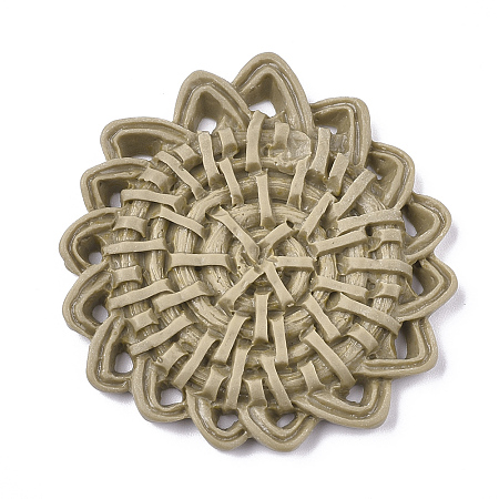 Honeyhandy Resin Pendants, Imitation Woven Rattan Pattern, Flower, Camel, 43x45.5x4mm