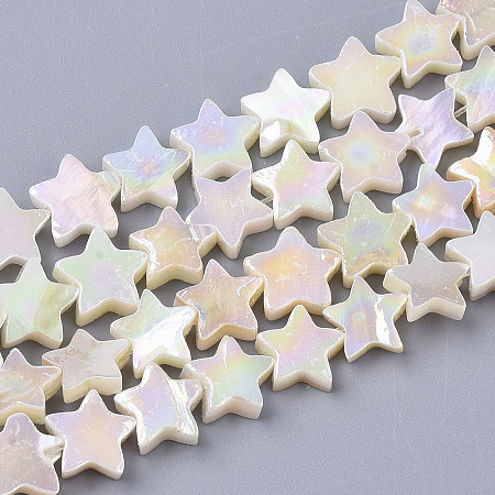 ARRICRAFT Freshwater Shell Beads Strands, AB Color Plated, Dyed, Star, Creamy White, 8~9x9x2~3mm, Hole: 0.8mm, about 55~59pcs/Strand, 15.89 inches(40.36cm)