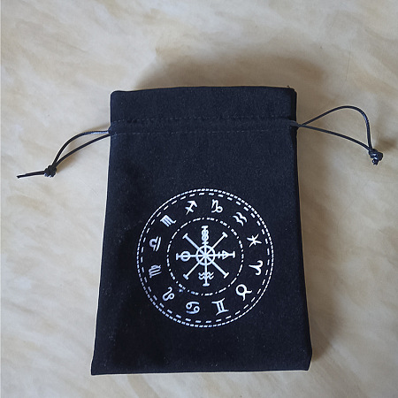 Honeyhandy Tarot Card Storage Bag, Velvet Tarot Drawstring Bags, Rectangle with Constellation Pattern, Black, 18x13cm