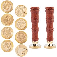 CRASPIRE 10PCS Wax Seal Stamp Set Lion Tiger Wolf Eagle Brass Stamp Heads 25mm with Universal Wooden Handles for Invitation Cards Gift Decoration