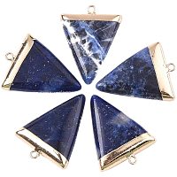 CHGCRAFT 5pcs Night Blue Triangle Charms with Golden Iron Findings Electroplate Sodalite Natural Stone Pendants for Women Necklace Bracelets Jewelry Making DIY Crafts, Hole 1.6mm