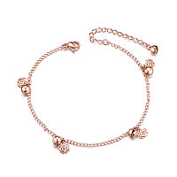 SHEGRACE Beautiful Titanium Steel Anklet, with Camellias and Bells, Rose Gold, 200mm