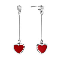 SHEGRACE 925 Sterling Silver Earrings with Red Heart Pendant and Round AAA Zirconia, Red, 30mm