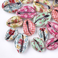 Honeyhandy Printed Cowrie Shell Beads, No Hole/Undrilled, Mixed Color, 18~31x12~22x8~9mm
