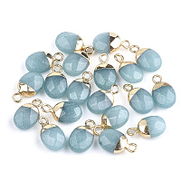 Honeyhandy Electroplate Natural Jade Charms, with Iron Findings, Faceted, Oval, Golden, 14~15x8x5~5.5mm, Hole: 1.8mm