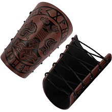 GORGECRAFT 2PCS Men Leather Bracers Arm Armor Cuff Gauntlet Wristband Embossed Medieval Bracers Viking Vegvisir Archery Buckle Bracers Jewelry Armband for Women Cosplay Costume(Brown)