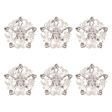 Fingerinspire 6Pcs Alloy Rhinestone Shank Buttons, 1-Hole, Flower, Silver, 30x11.5mm, Hole: 2.5mm