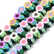 Honeyhandy Handmade Polymer Clay Beads Strands, Flower, Colorful, 10~12.5x6.5~8x4.5~5mm, Hole: 1.4~1.8mm, about 40pcs/strand, 11.22 inch(28.5cm)