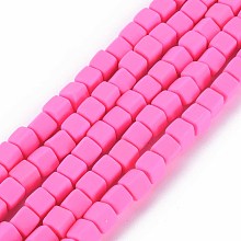 Honeyhandy Handmade Polymer Clay Beads Strands, Cube, Deep Pink, 6x6x6mm, Hole: 1.2mm, about 62pcs/strand, 14.84 inch~15.75 inch(37.7cm~40cm)