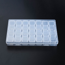 Honeyhandy Rectangle Polypropylene(PP) Bead Storage Containers, with Hinged Lid and 28 Grids, Each Row Has 4 Grids, for Jewelry Small Accessories, Clear, 17.5x11x2.5cm