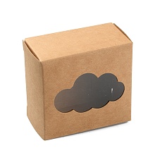 NBEADS Kraft Paper Gift Box, Folding Box with Window, Rectangle, Tan, Cloud Pattern, 7.6x7.2x4cm